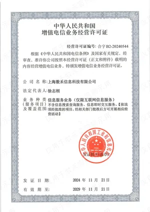数禾科技增值电信业务经营许可证（ICP资质）证书